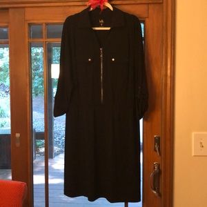 Black Zipper Elastic Waist Dress